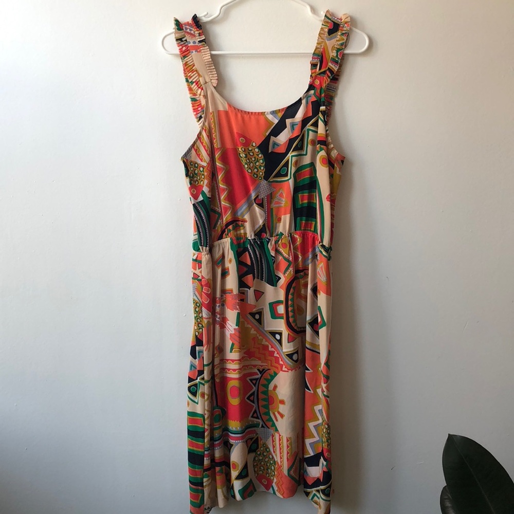 Gorman Australia Ruffle Strap Print Silk Dress